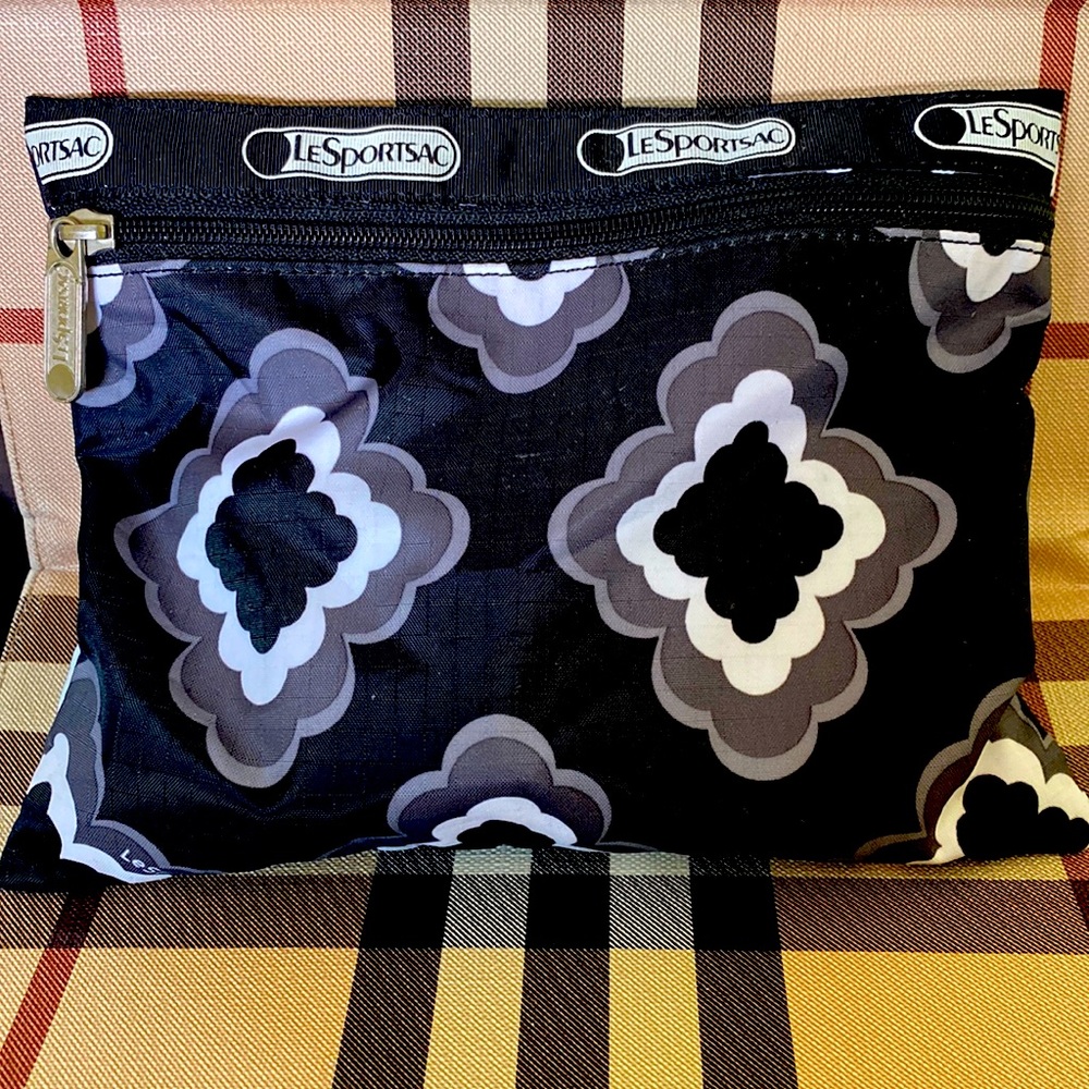 LeSportsac Black Gray White Logo Clutch